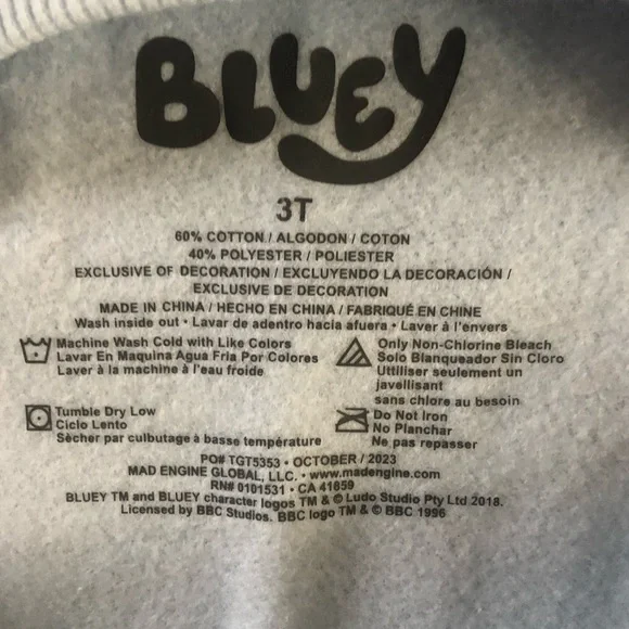 BLUEY Moose Toddler Boy Bluey Sweatshirt Pullover Sweatpants Set Blue Cream 3T - Picture 14 of 17